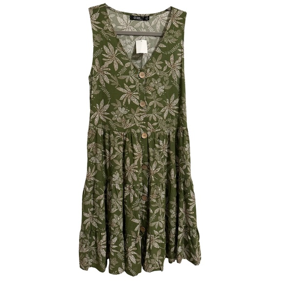 CURE Apparel Womens Leaf Print Button Sleeveless Dress - Picture 1 of 7